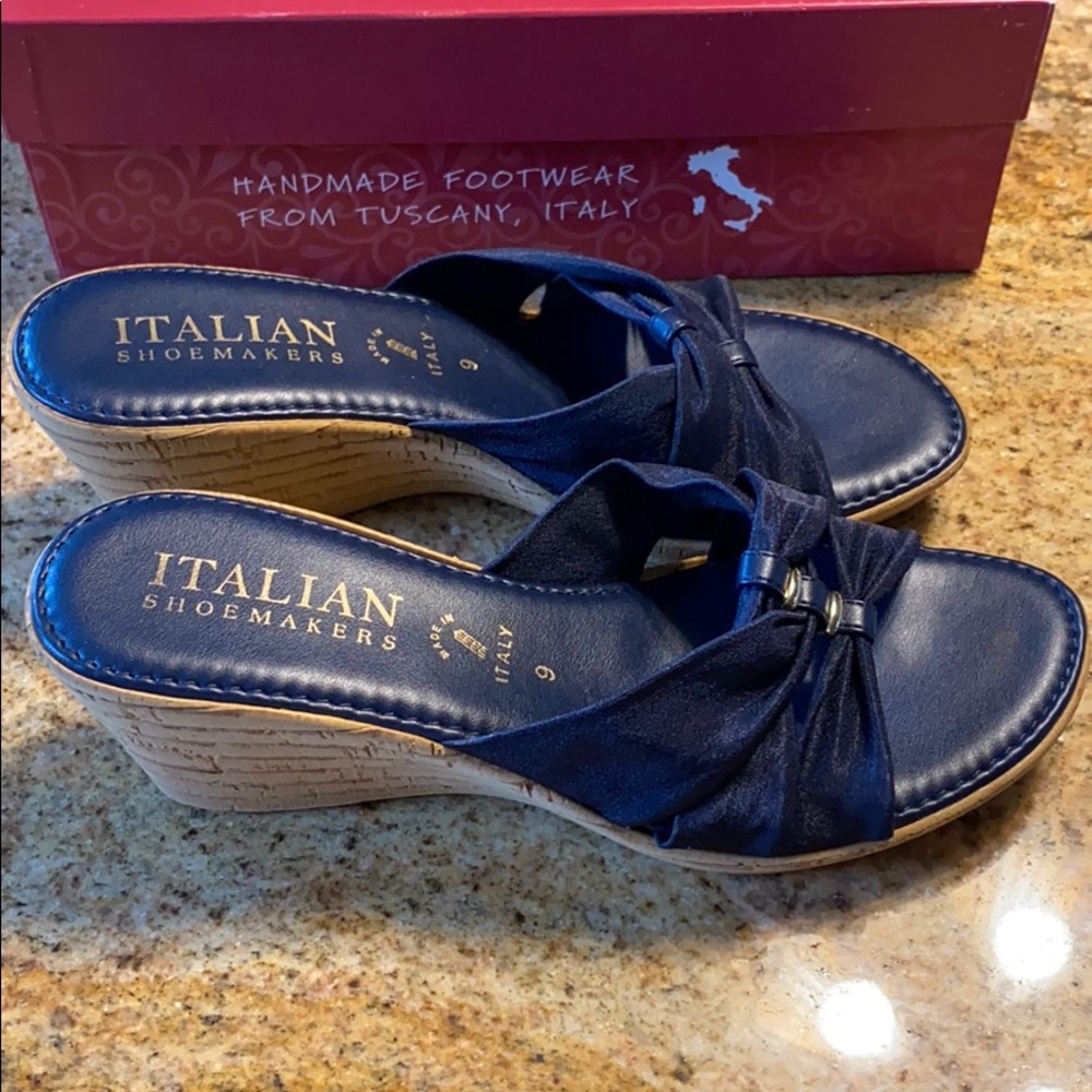 Dark Blue Wedge Sandals
